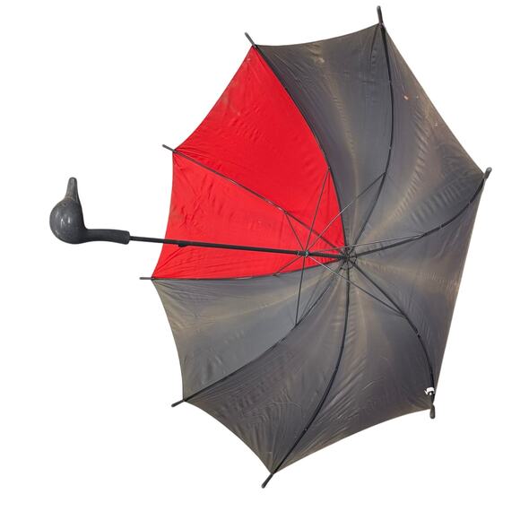 Vintage Duck Handle 39" Nylon Umbrella Gray / Red - Picture 1 of 4